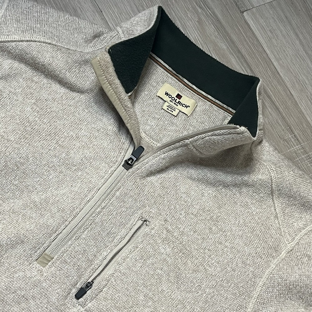 Woolrich Men's Beige Cream Fleece Quarter-Zip Pullover Sweater Sz X-Large